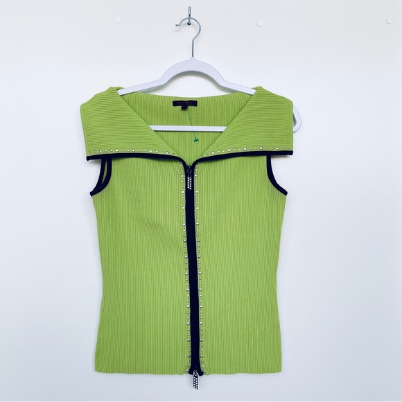 Fontana Knit Sequined Sweater Front Zip Sleeveless Stretch Textured Ribbed - Picture 5 of 9